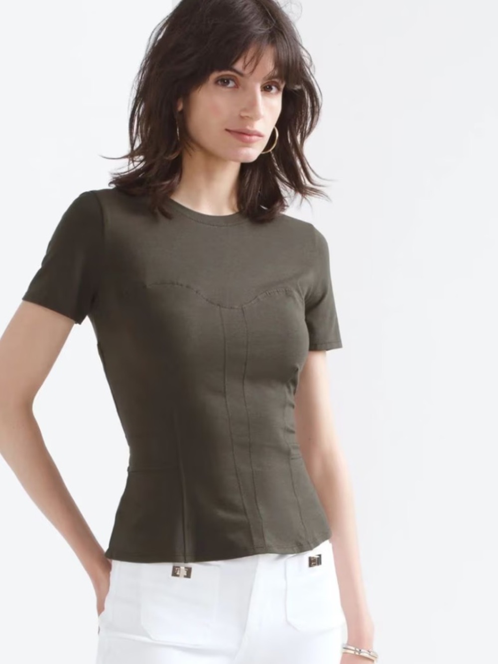 White House Black Market  Short-Sleeve Seamed Bodice Shirt (blue)
